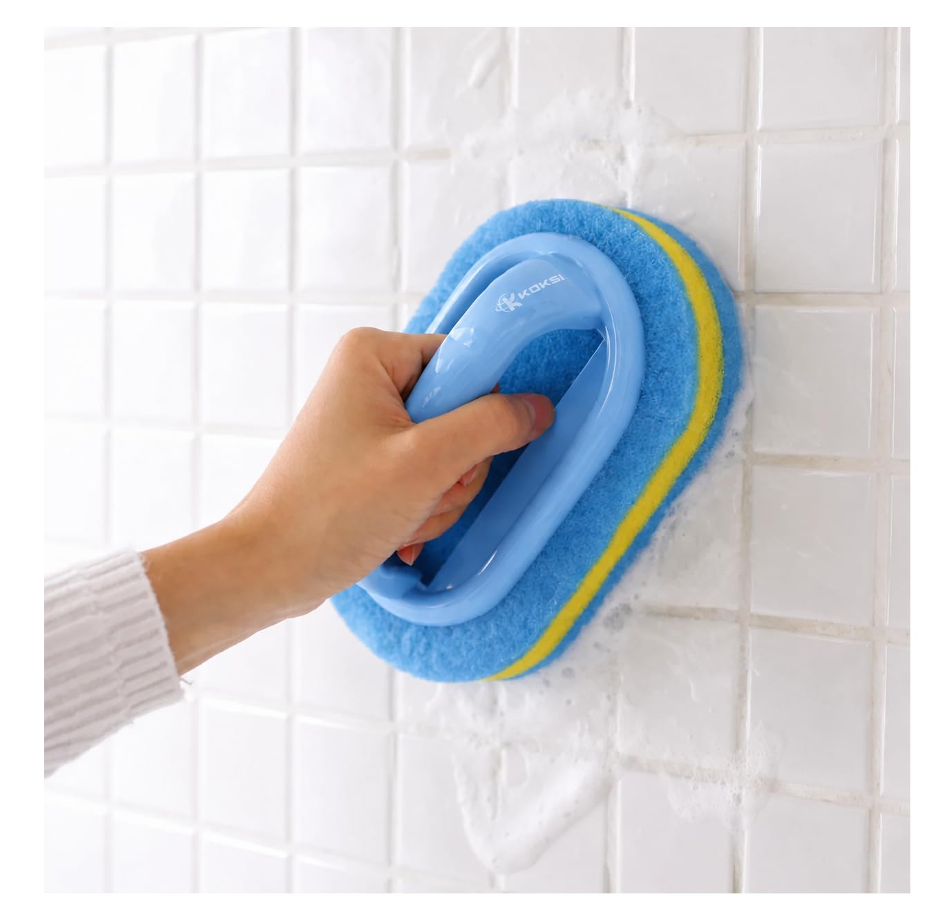 Cleaning Brush for Bathroom Kitchen Bathtub Toilet Cleaner All Purpose Shower Sponge Scrubbing Brush with Ergonomic Handle (4 Count)