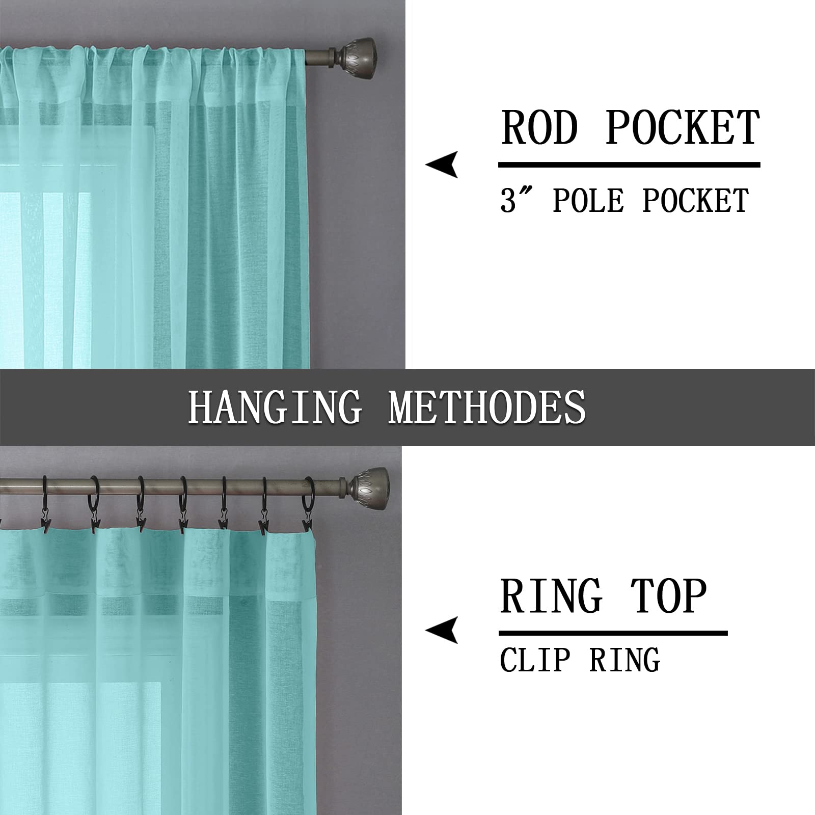 Sheer Curtain Linen Textured Bedroom Curtains Sheer Light Filtering Rod Pocket Voile Curtain for Living Room (2 Count)