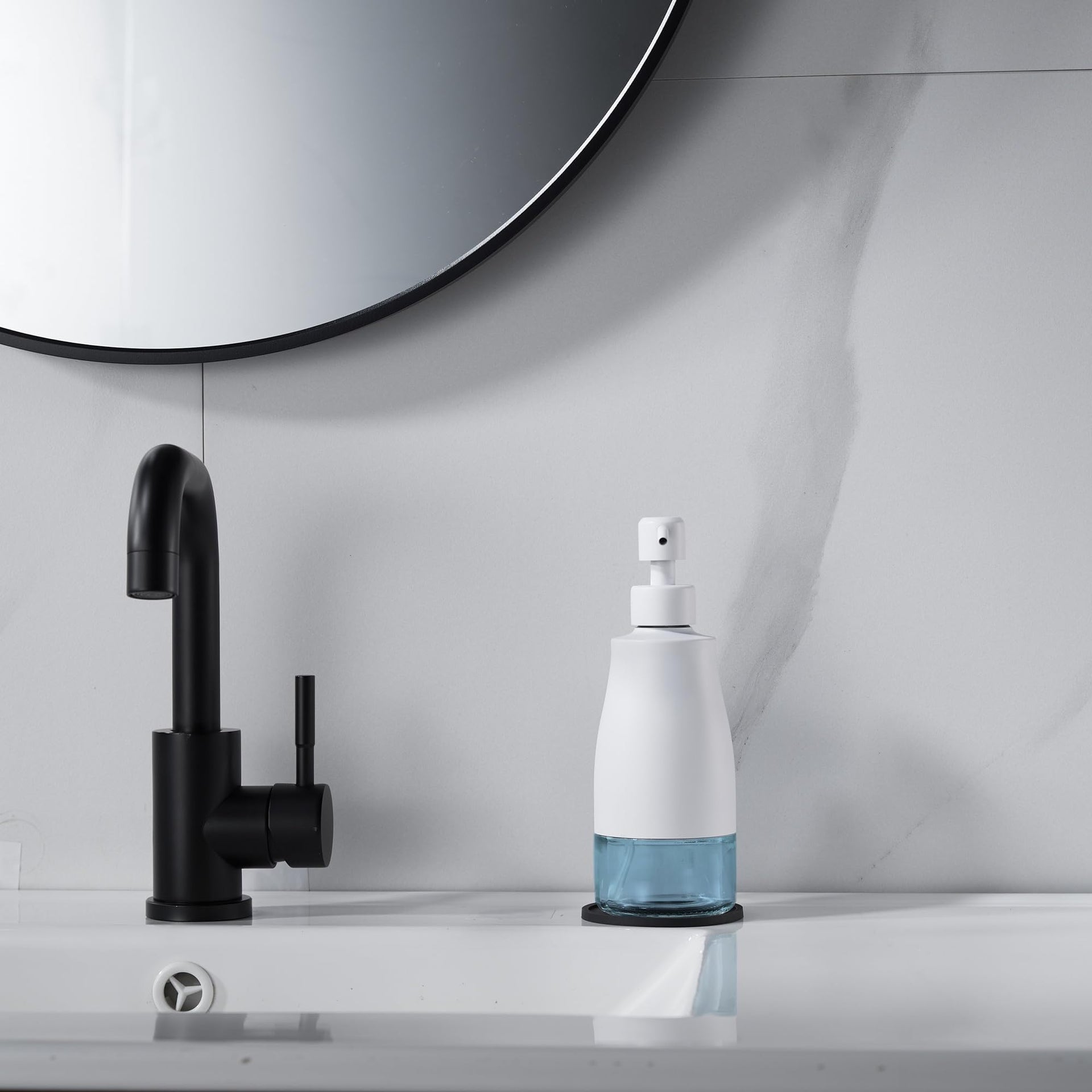 White Soap Dispenser with Coaster and Stickers