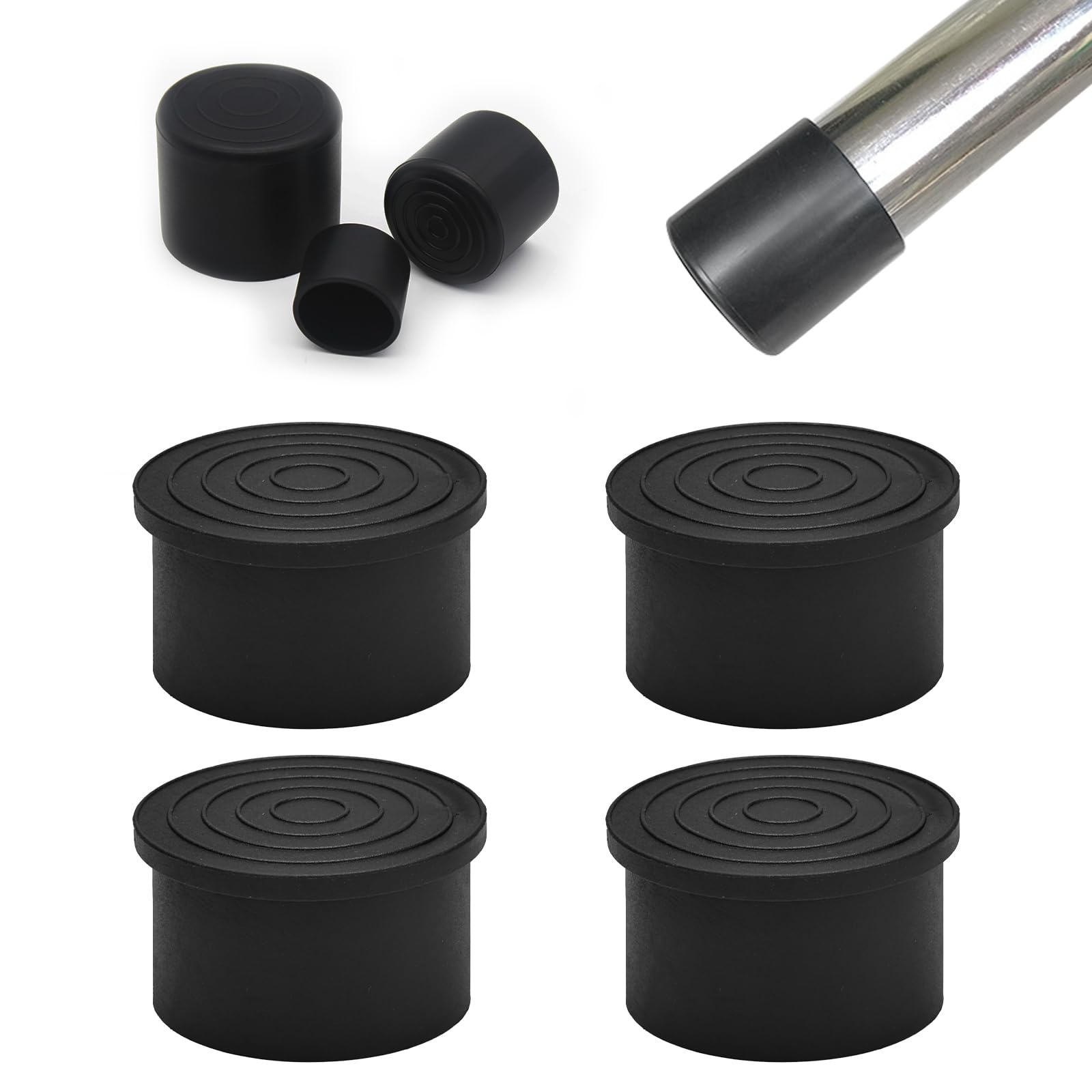 4 Pcs 2" Black Round Rubber Chair Leg Caps (4 Count)