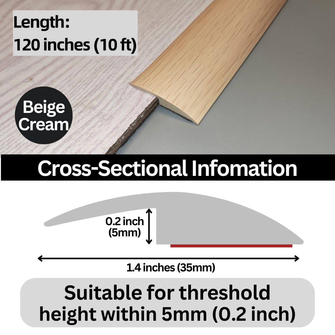 Floor Transition Strip Self Adhesive Carpet Wood Tile Vinyl Flooring Laminate Transition Cover Edge Trim Gap Doorway Threshold for Uneven Floors Heights Within 5 mm