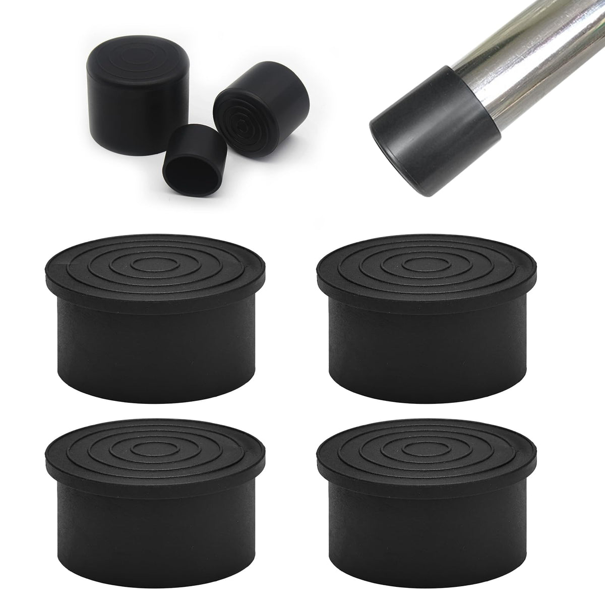 4 Pcs 3" Black Round Rubber Chair Leg Caps (4 Count)