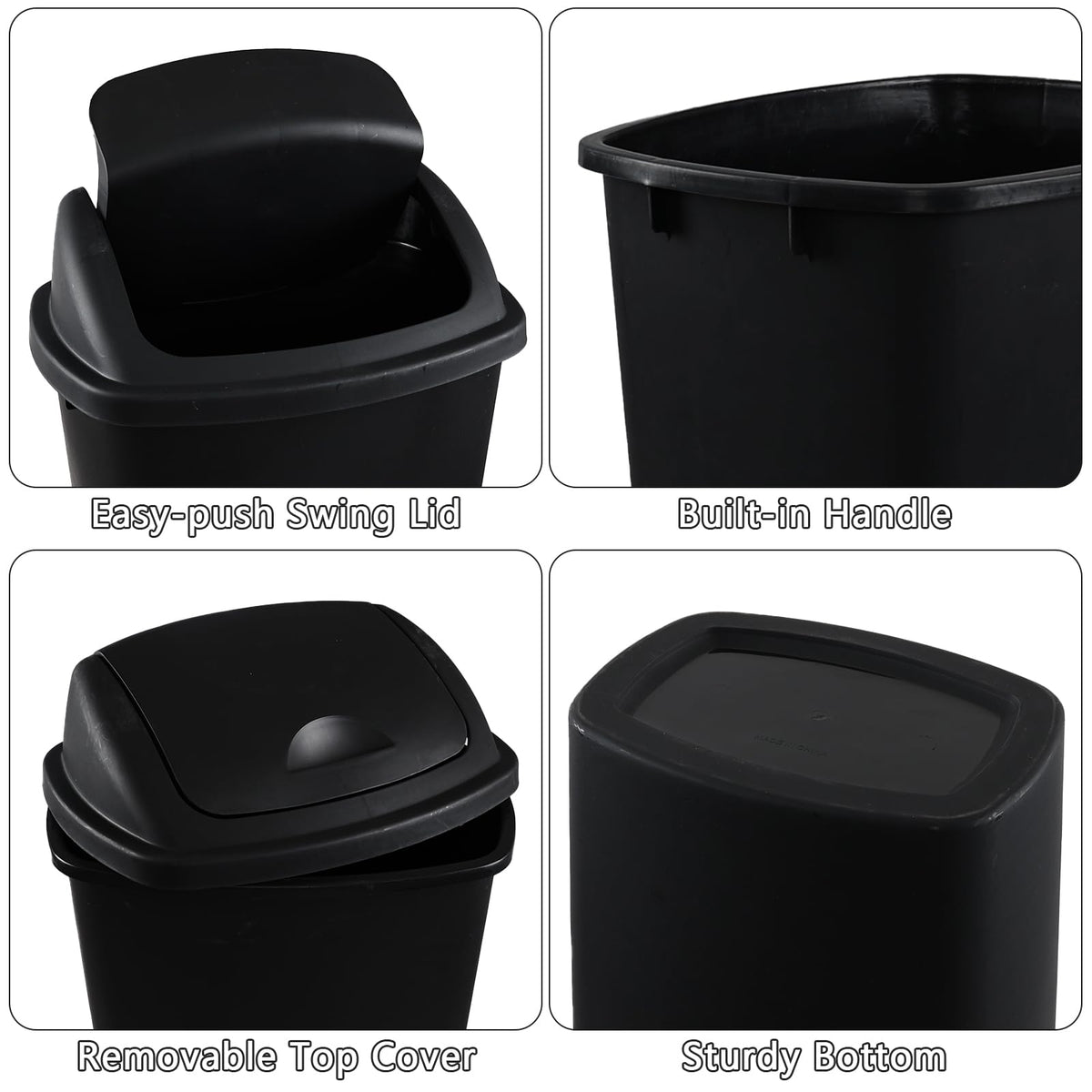 4 Pack 13 Gallon Kitchen Trash Garbage Can with Swing Lid (4 Count)