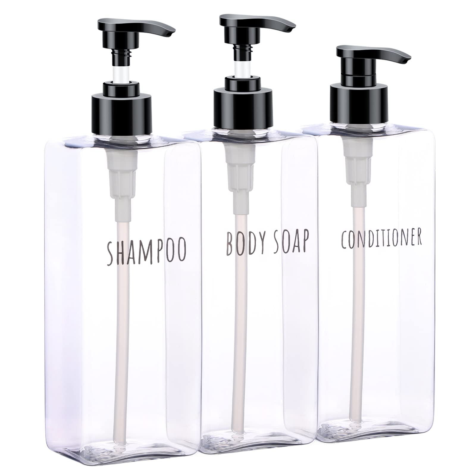 Clear Square Shampoo Bottles (3 Count)