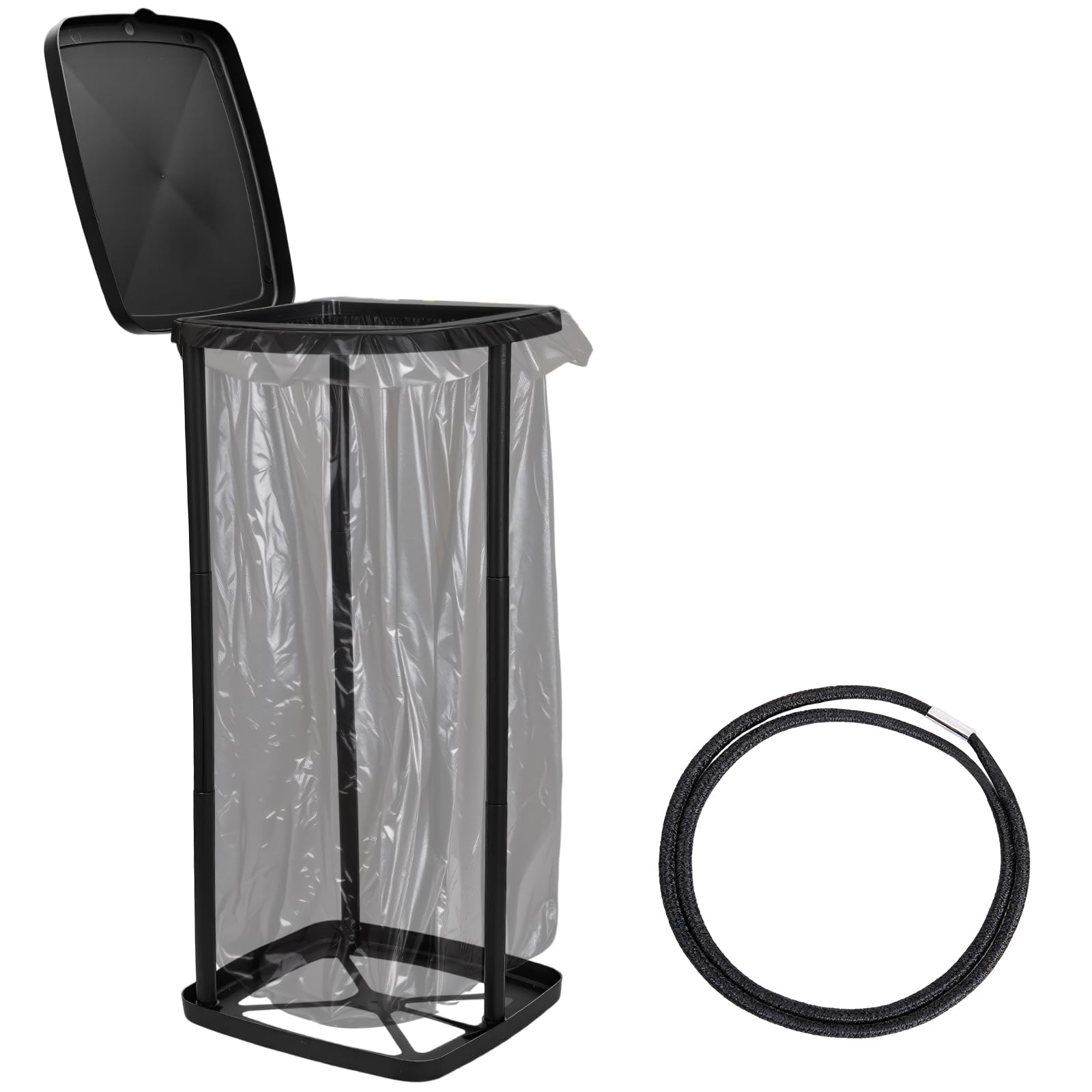 Portable Trash Bag Holder Collapsible Garbage Bin with Lid and Bands