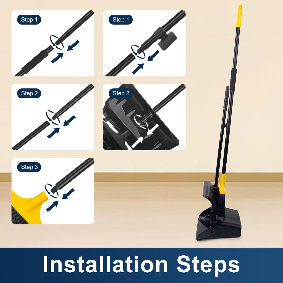 Indoor Outdoor Heavy Duty Broom and Dustpan Set (3 Count)