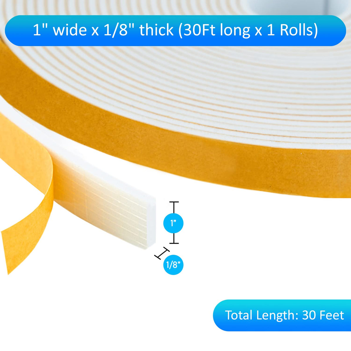 High Density Foam Weather Stripping Door Seal Strip Insulation Tape Roll for Insulating Door Frame (30 Foot)