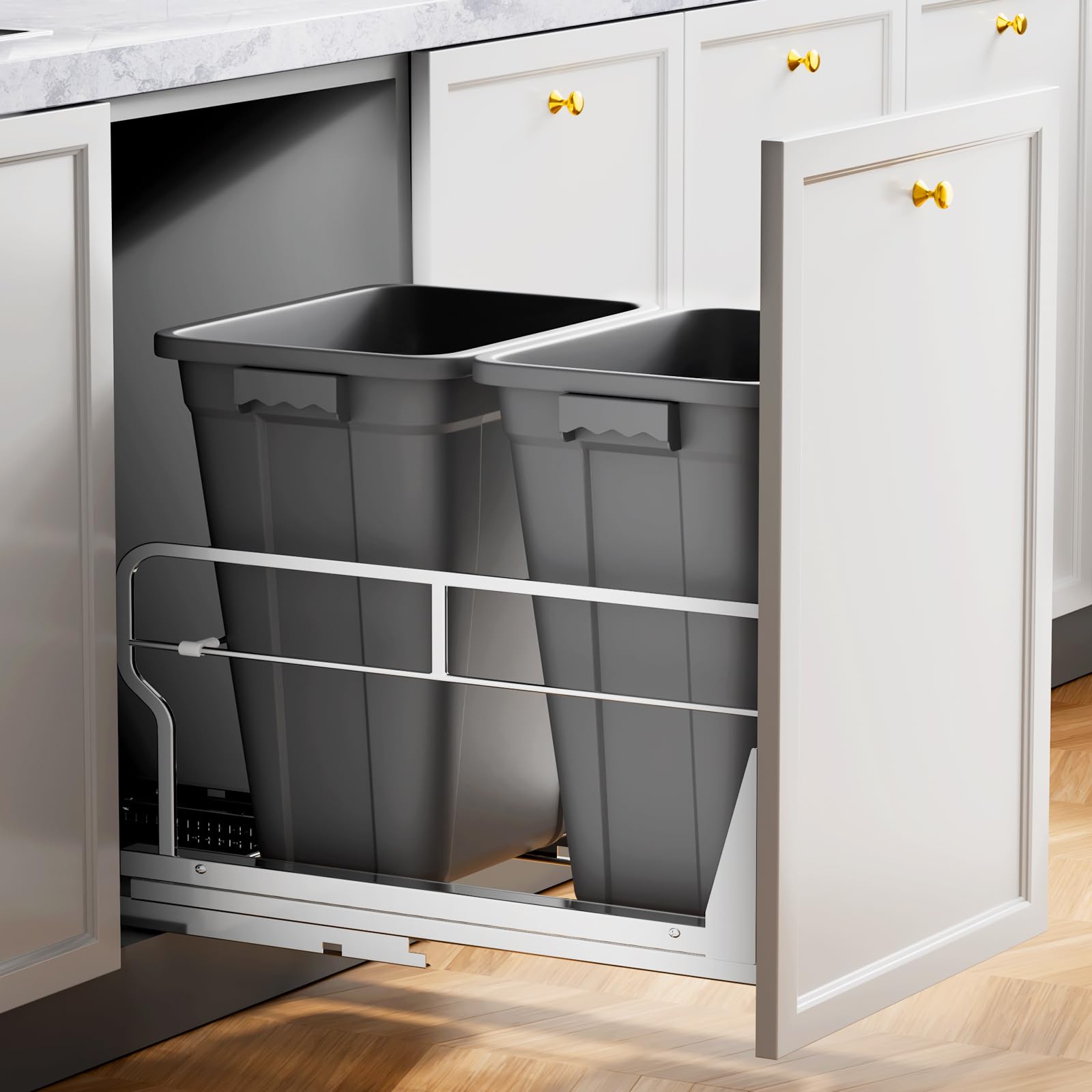 Dual 40QT Pull Out Trash Can Under Cabinet with Soft (2 Count)