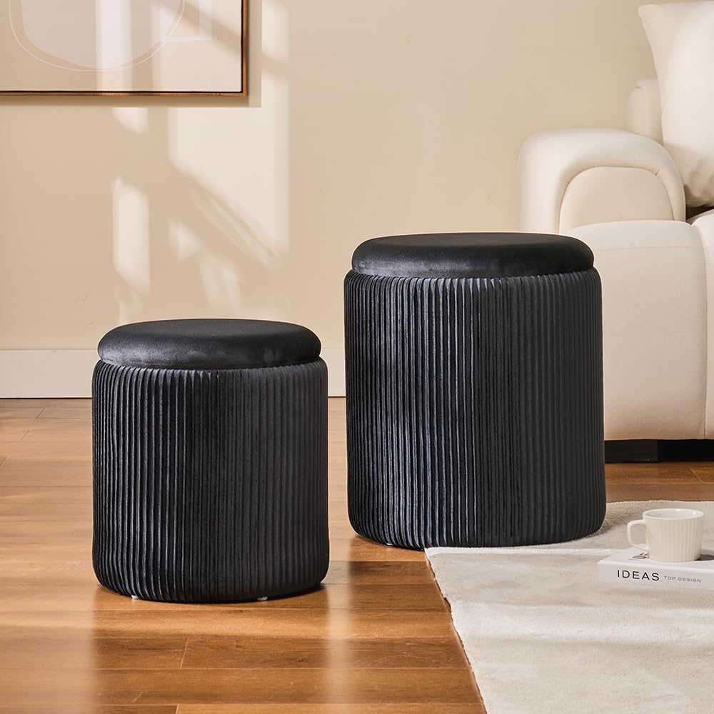 Set of 2 Round Ottoman Storage