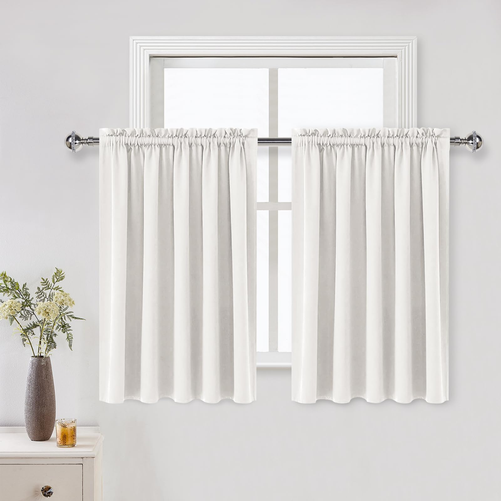 Short Blackout Curtains 60 x 36 Inch Long for Kitchen RV Bunk Ivory (2 Count)