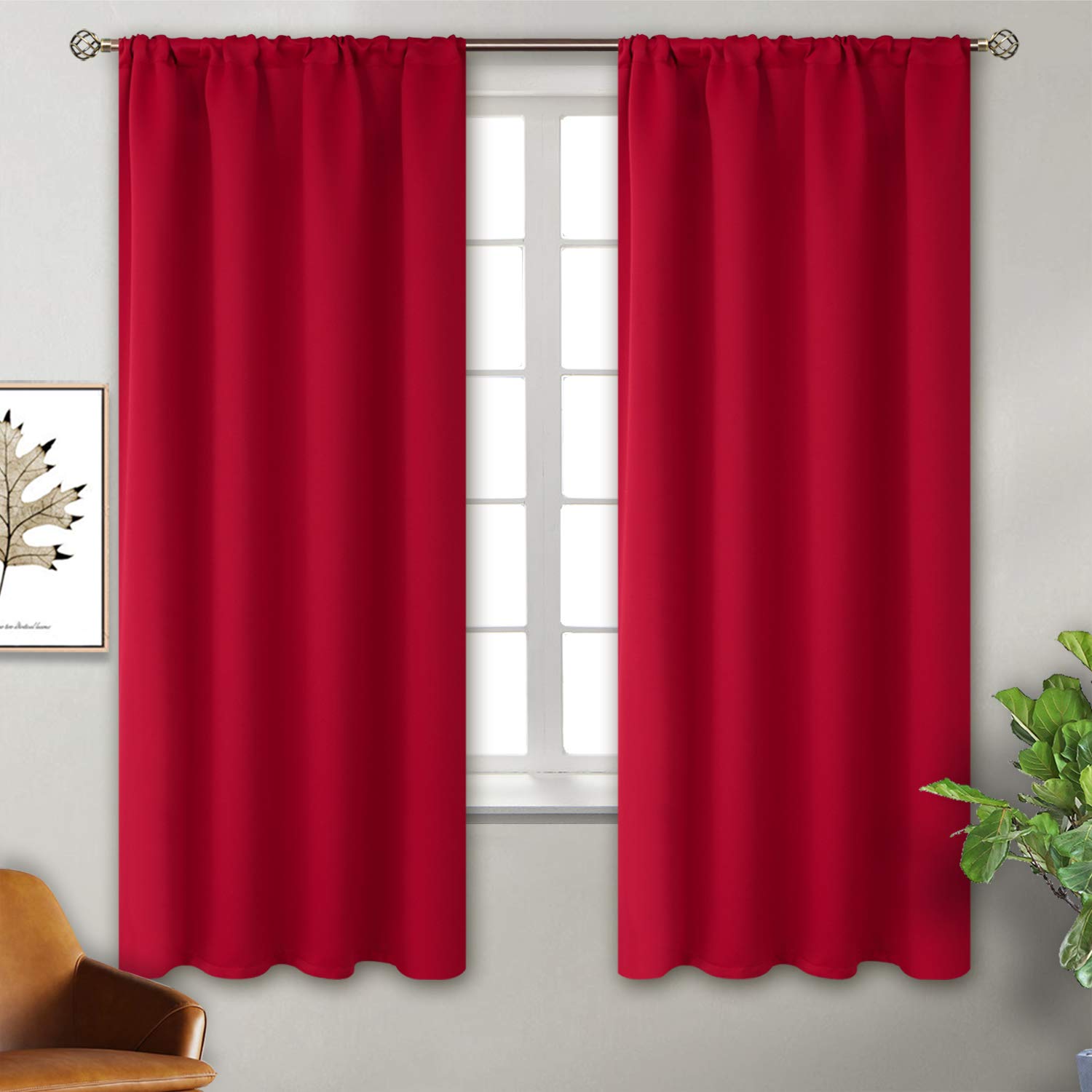 Rod Pocket Red Blackout Curtains for Bedroom (2 Count)