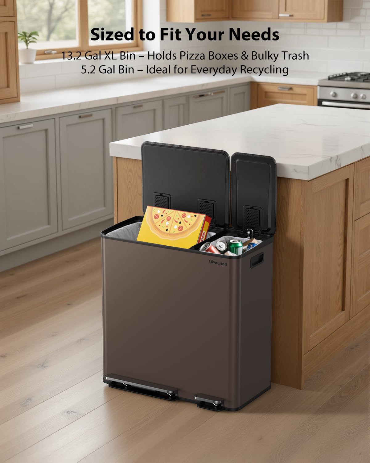 Dual Trash and Recycling Bins for Kitchen