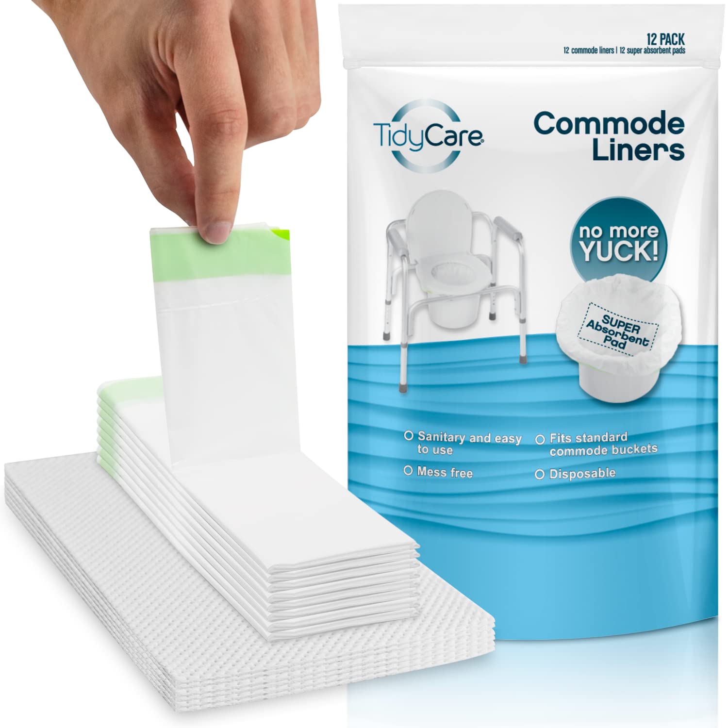 Disposable Bedside Commode Liners and Pads for Portable Toilet Chair Seat Bucket and Bedpan (24 Count)