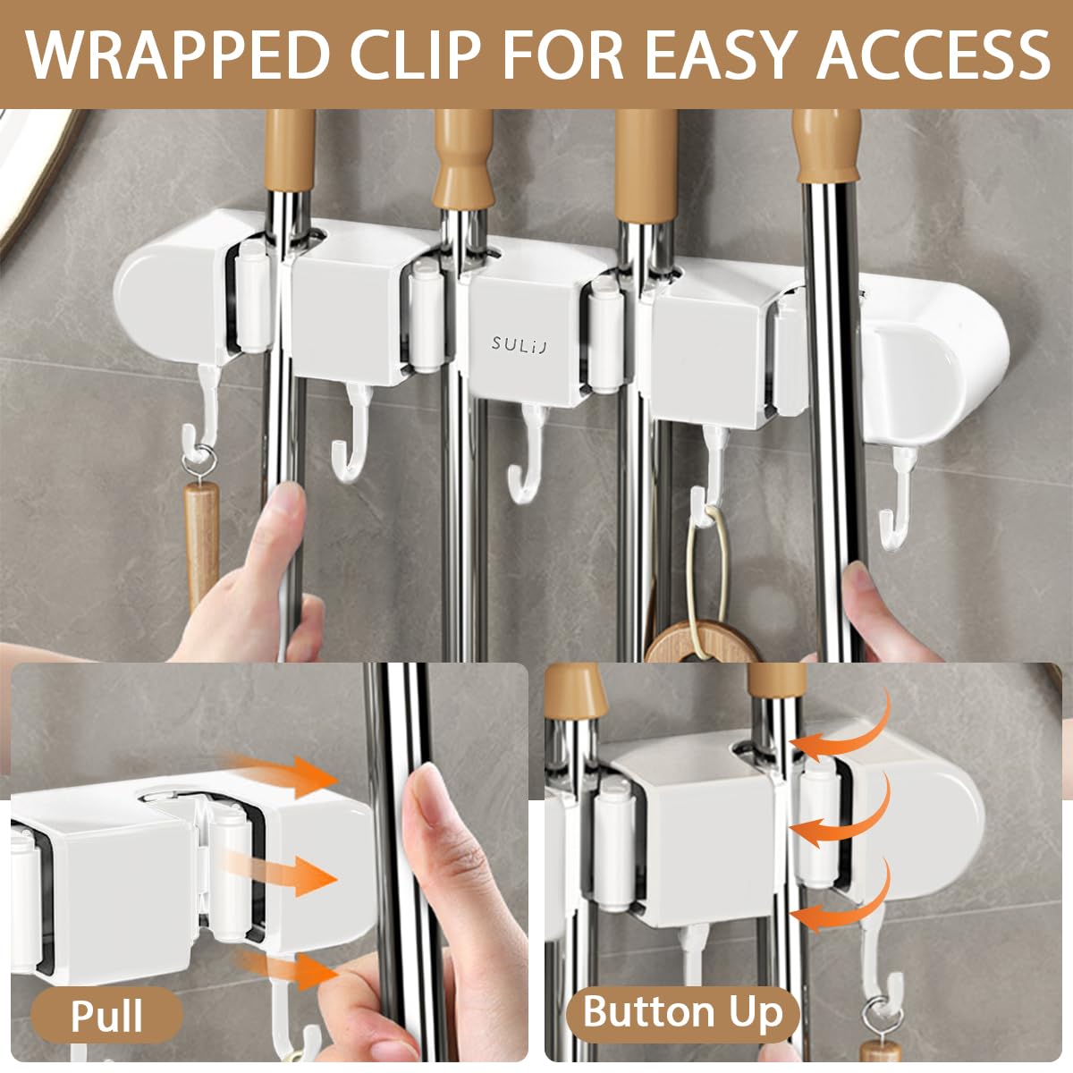 2Pcs Broom Holder Wall Mount