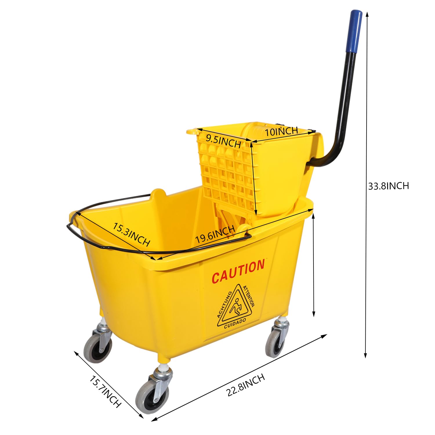 Commercial Mop Bucket with Side Press Wringer on Wheels