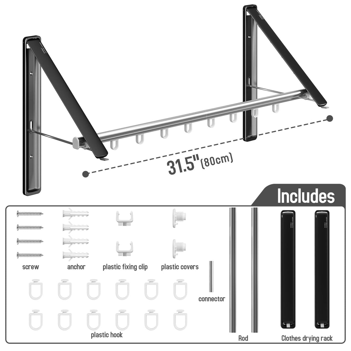 Folding Clothes Hanger Rack Wall mounted for Laundry Clothes Drying Rack