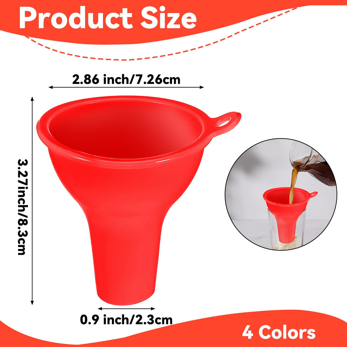 4Pcs Funnels for Kitchen Use Filling Bottles Silicone Funnel Wide Mouth Funnel Multi Color Flexible Condiment Funnels Kitchen Gadgets Accessories for Filling Water Bottle Liquid Transfer (4 Count)