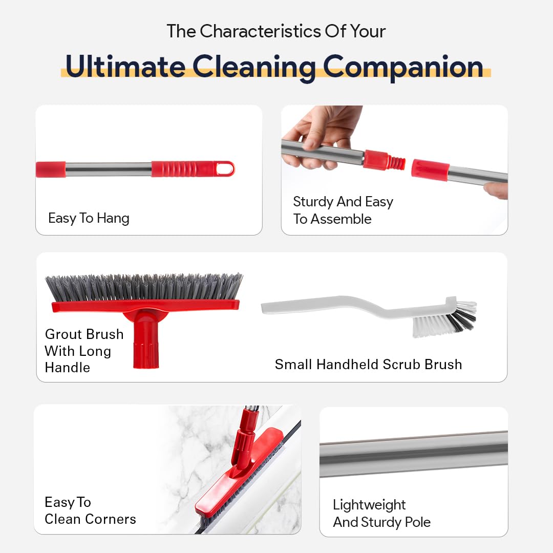 Foxtrot Living Grout Brush with Long Handle and Scrubber