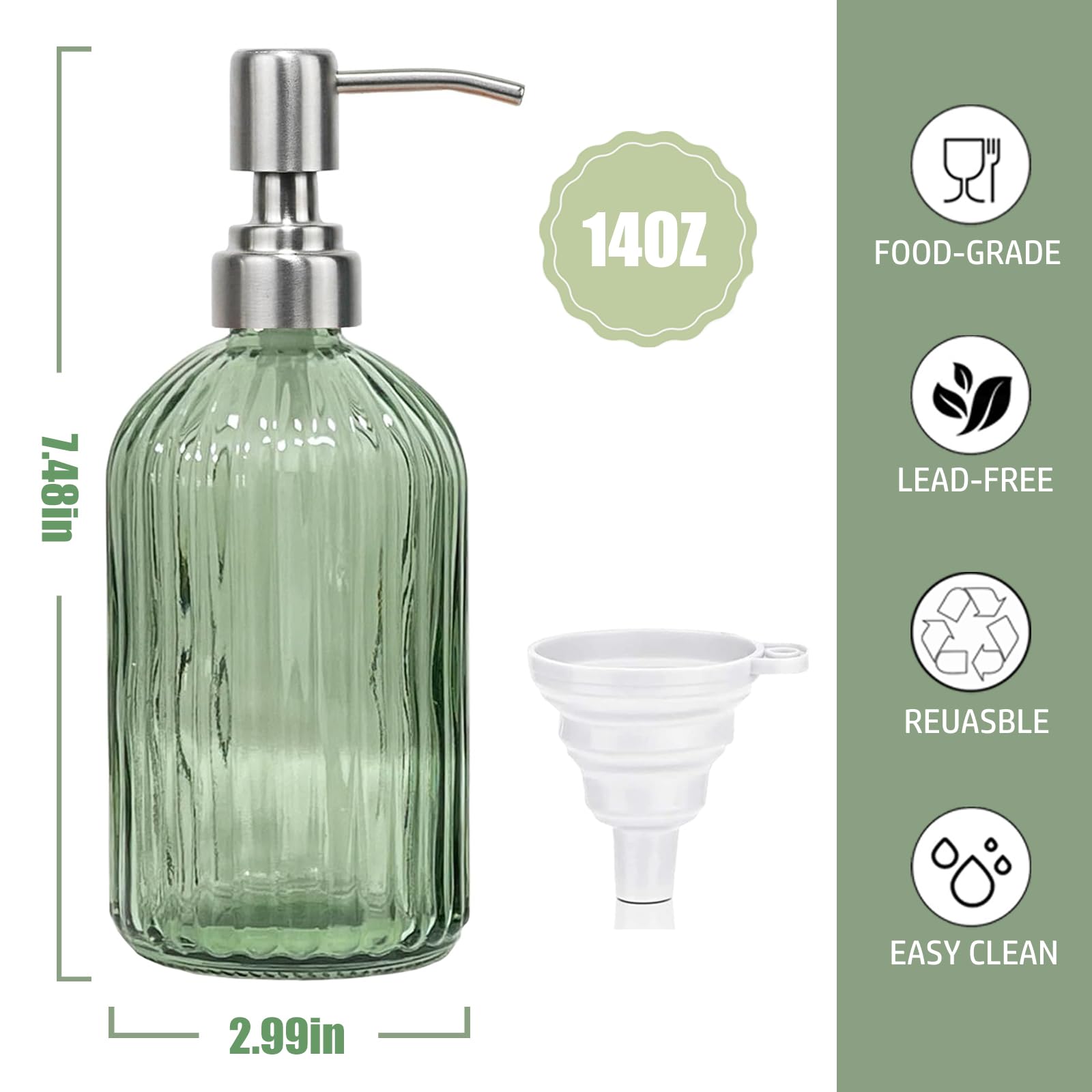 14Oz Green Glass Soap Dispenser Bathroom