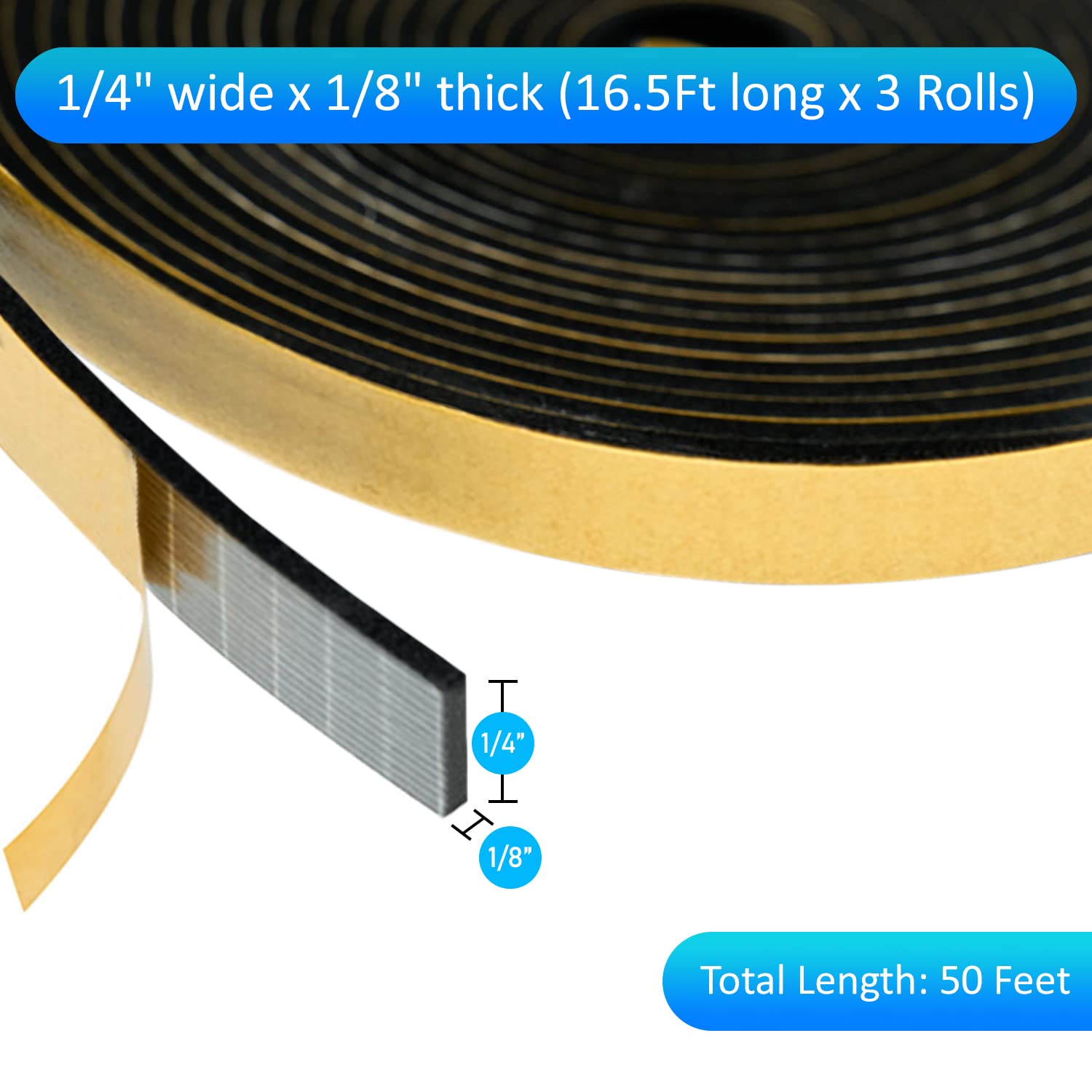 High Density Foam Weather Stripping Door Seal Strip Insulation Tape Roll for Insulating Door Frame (50 Foot)