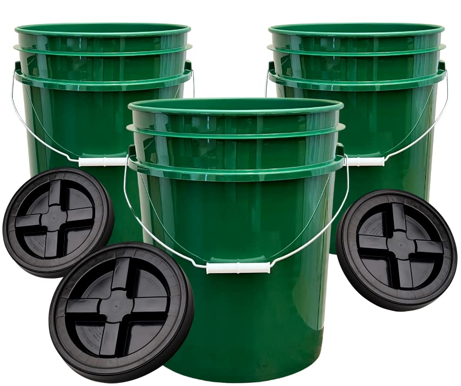 5 Gallon Buckets pails with Screw on Airtight Black Lids (3 Count)
