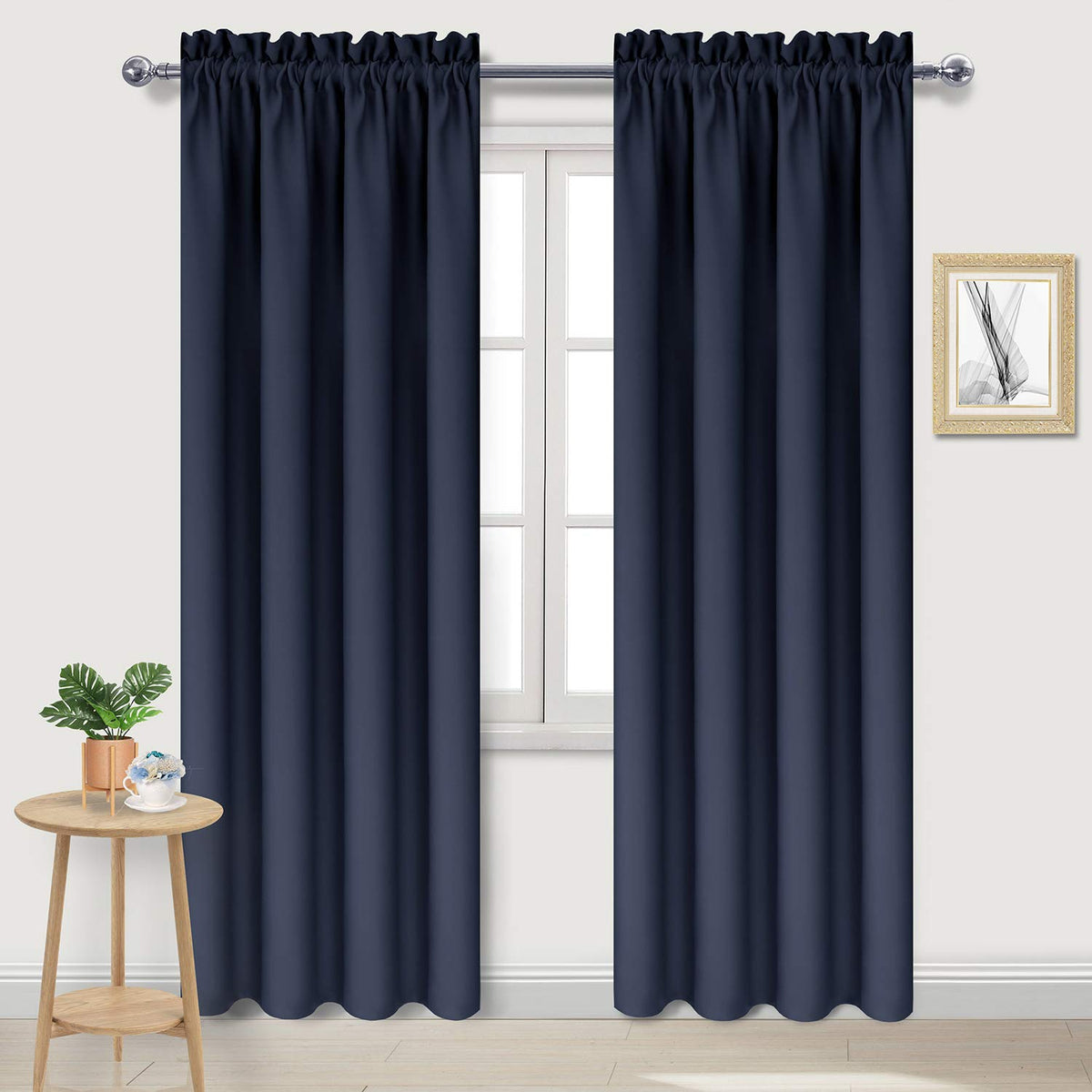 Blackout Curtains for Bedroom Living Room 38 x 72 Inch Long Navy (2 Count)