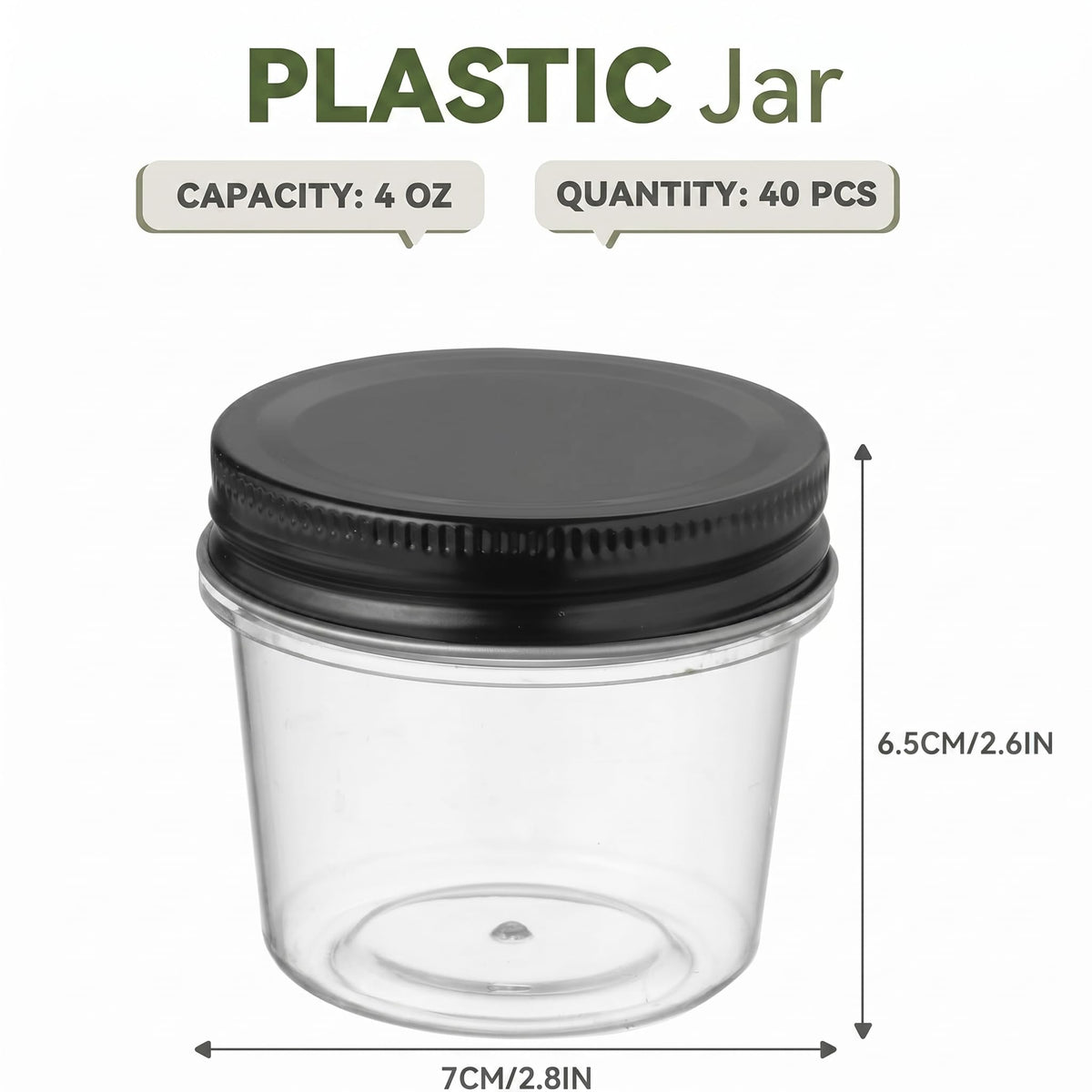 4 oz Plastic Small Mason Jars and Small Plastic Jars with Lids (40 Count)