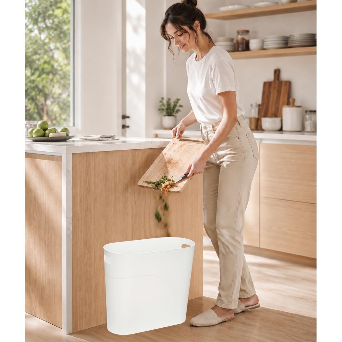 Small Trash Can Plastic Bathroom Wastebasket 3.2 Gallon Slim Garbage Container Bin with Handle for Home Kitchen Bathroom Bedroom Office (2 Count)