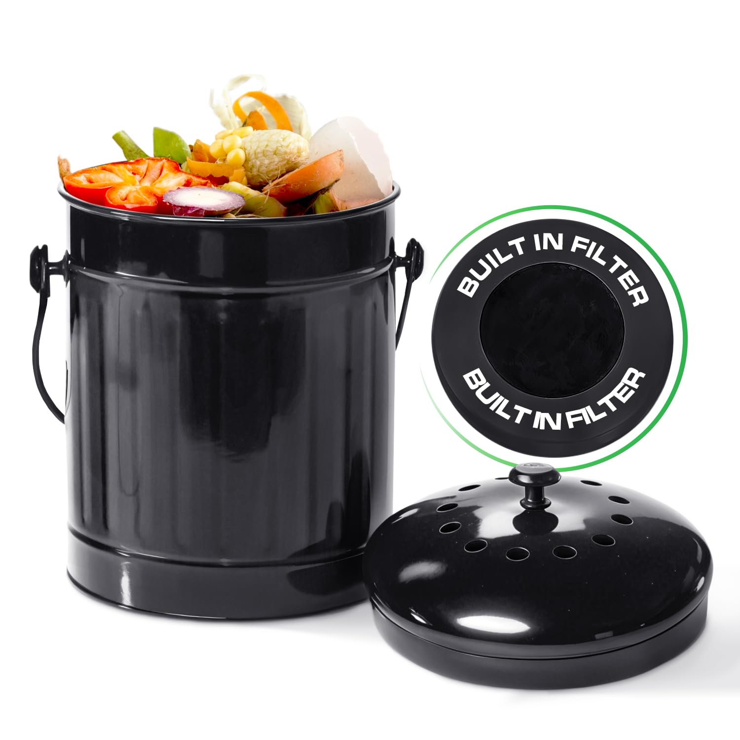 Countertop Compost Bin Kitchen Indoor with Lid