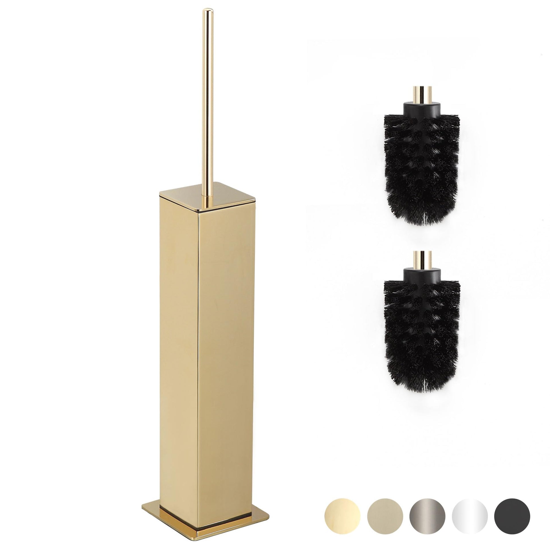 Toilet Brush and Holder Set Gold Stainless Steel 304 Square Freestanding Toilet Brush for Bathroom