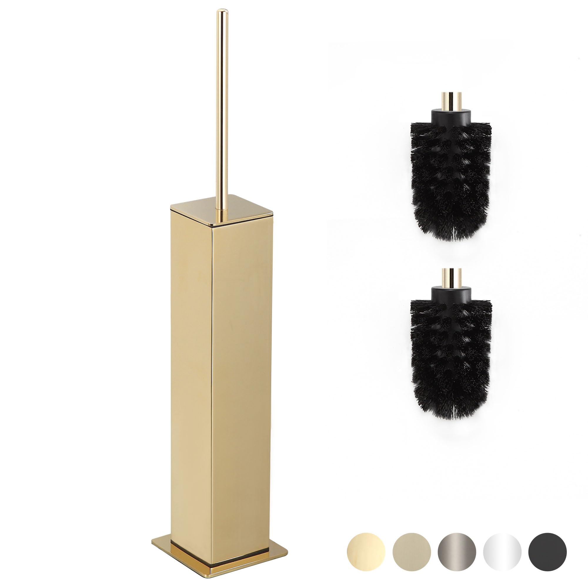 Toilet Brush and Holder Set Gold Stainless Steel 304 Square Freestanding Toilet Brush for Bathroom