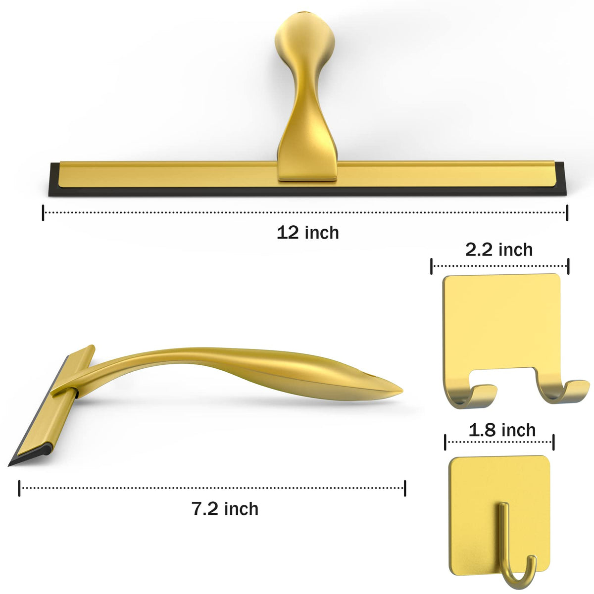 All Purpose Stainless Steel Shower Squeegee for Shower Doors with 2 Adhesive Hooks