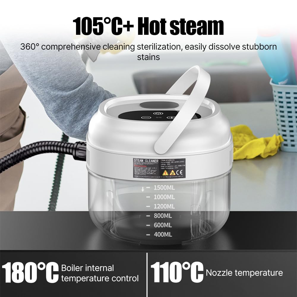 Pressurized Handheld Steam Cleaner with 3 Brushes and Extended Rod