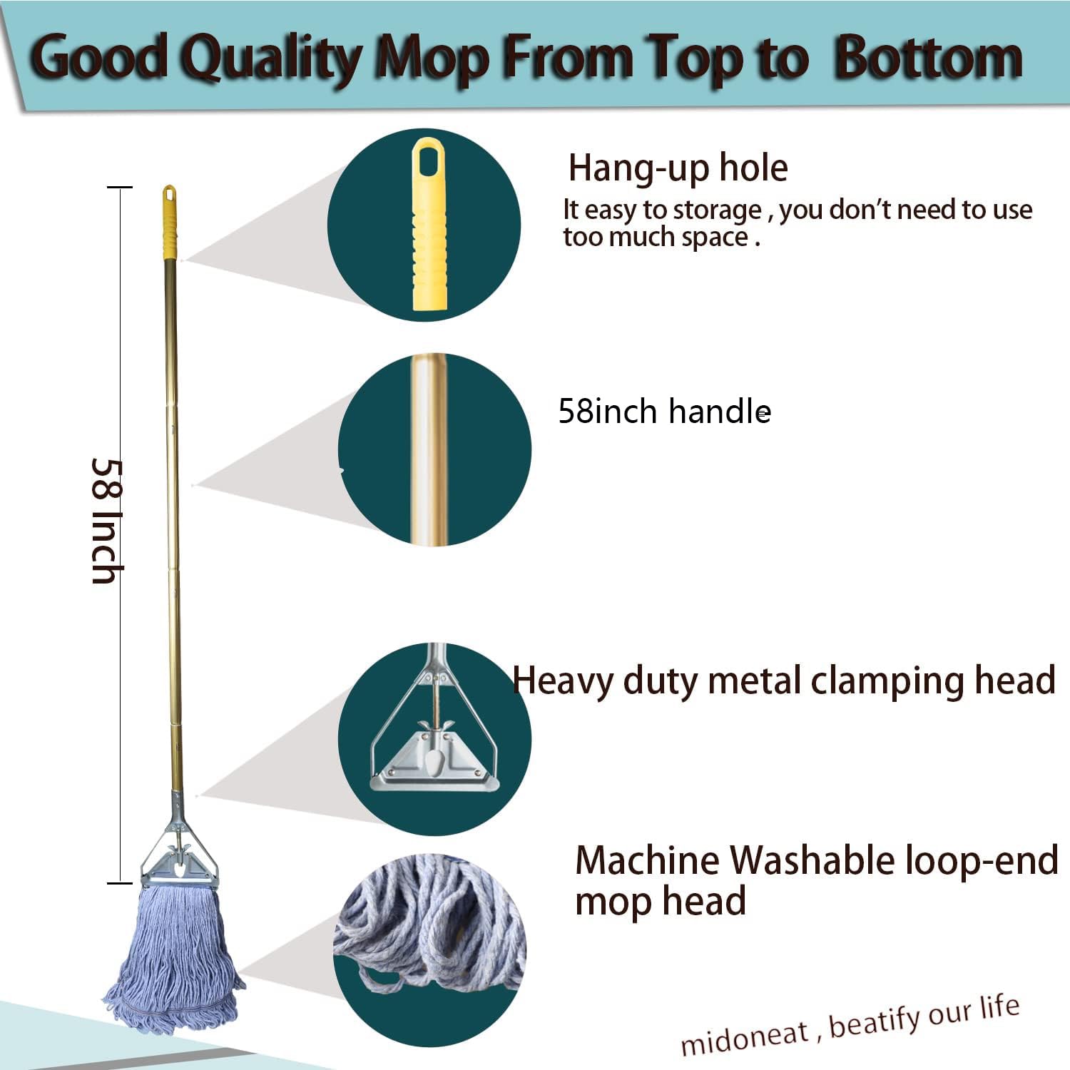 Heavy Duty Commercial Industrial Mop with 2 Large Head Replacement