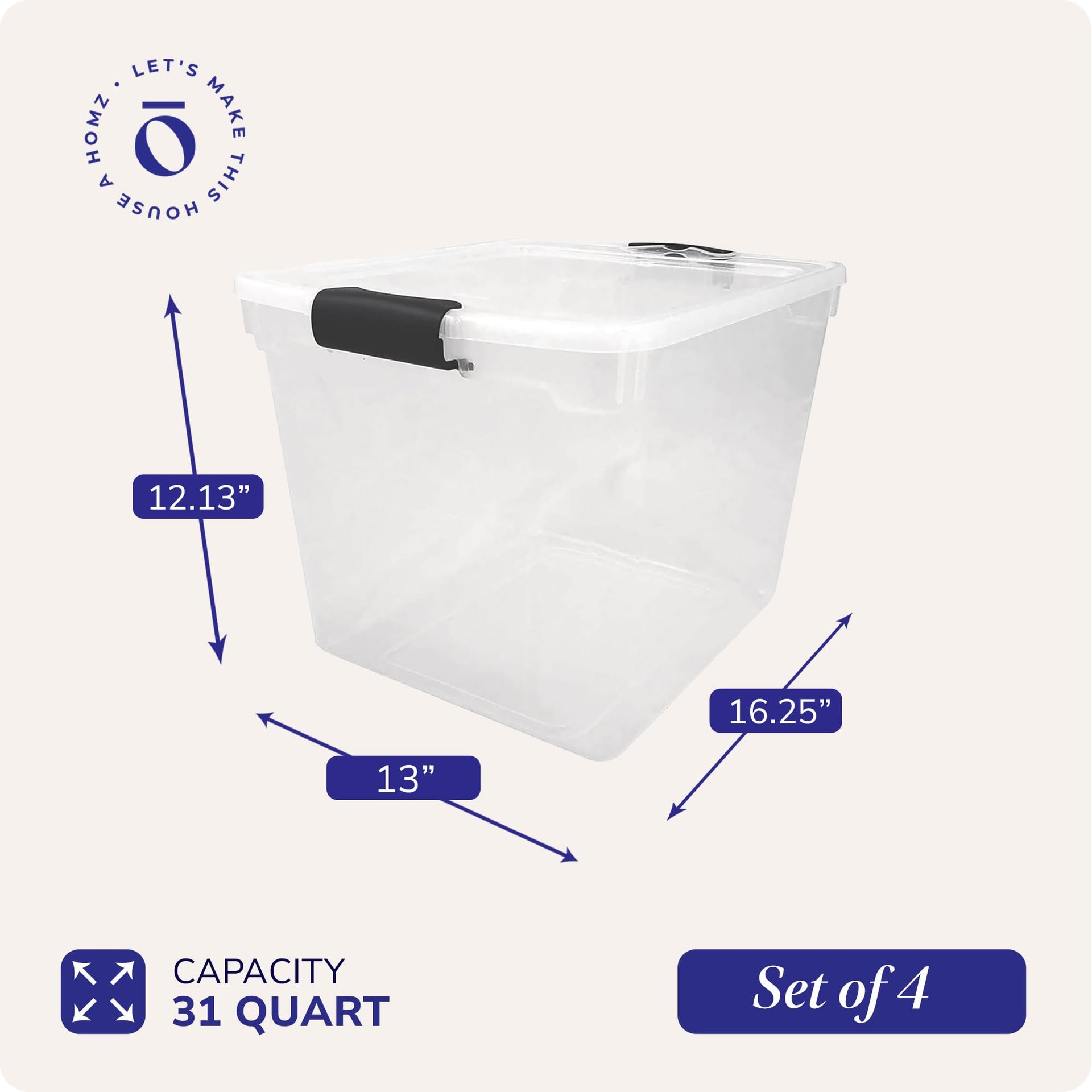 Clear Plastic Storage Bins with Latching Lids (4 Count)