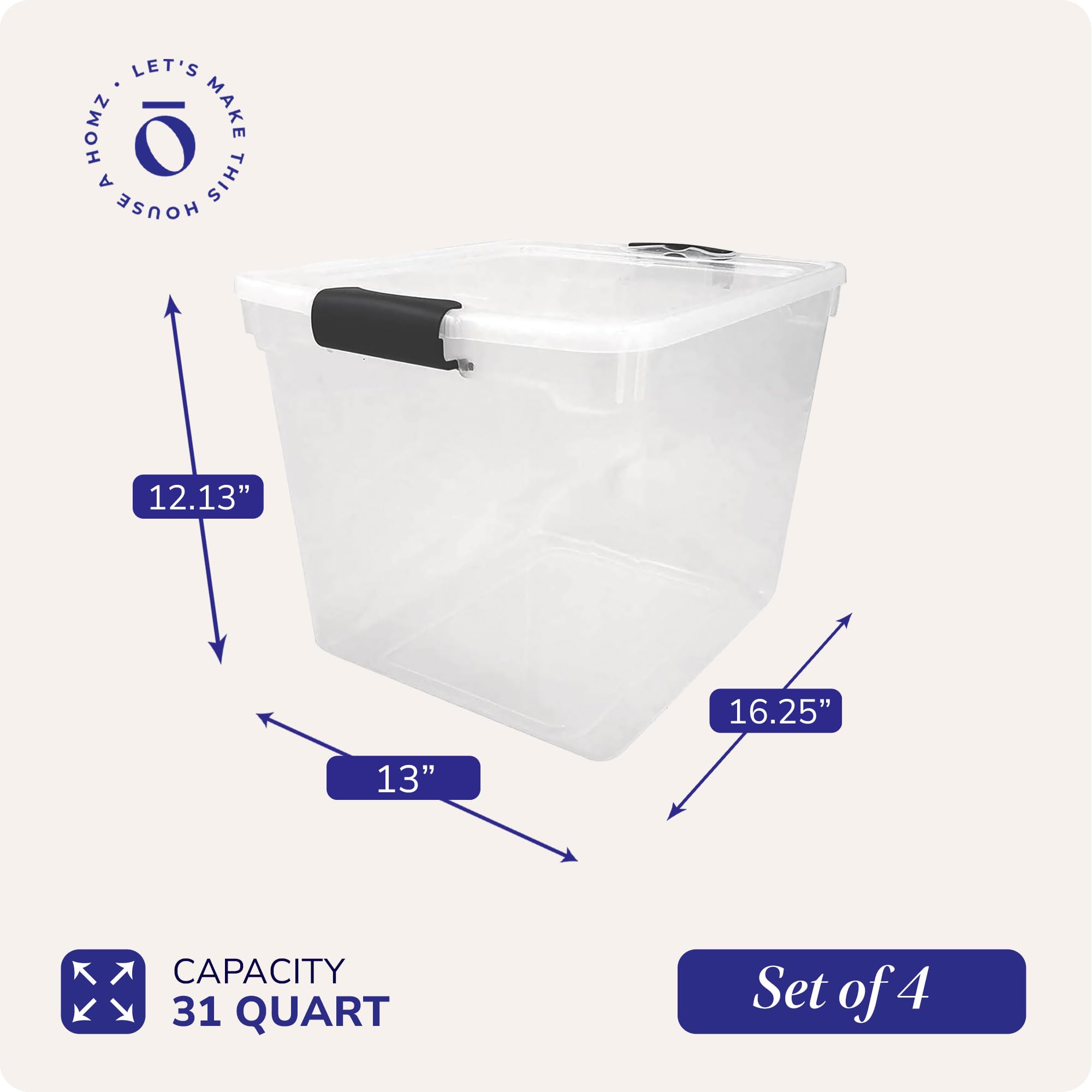Clear Plastic Storage Bins with Latching Lids (4 Count)