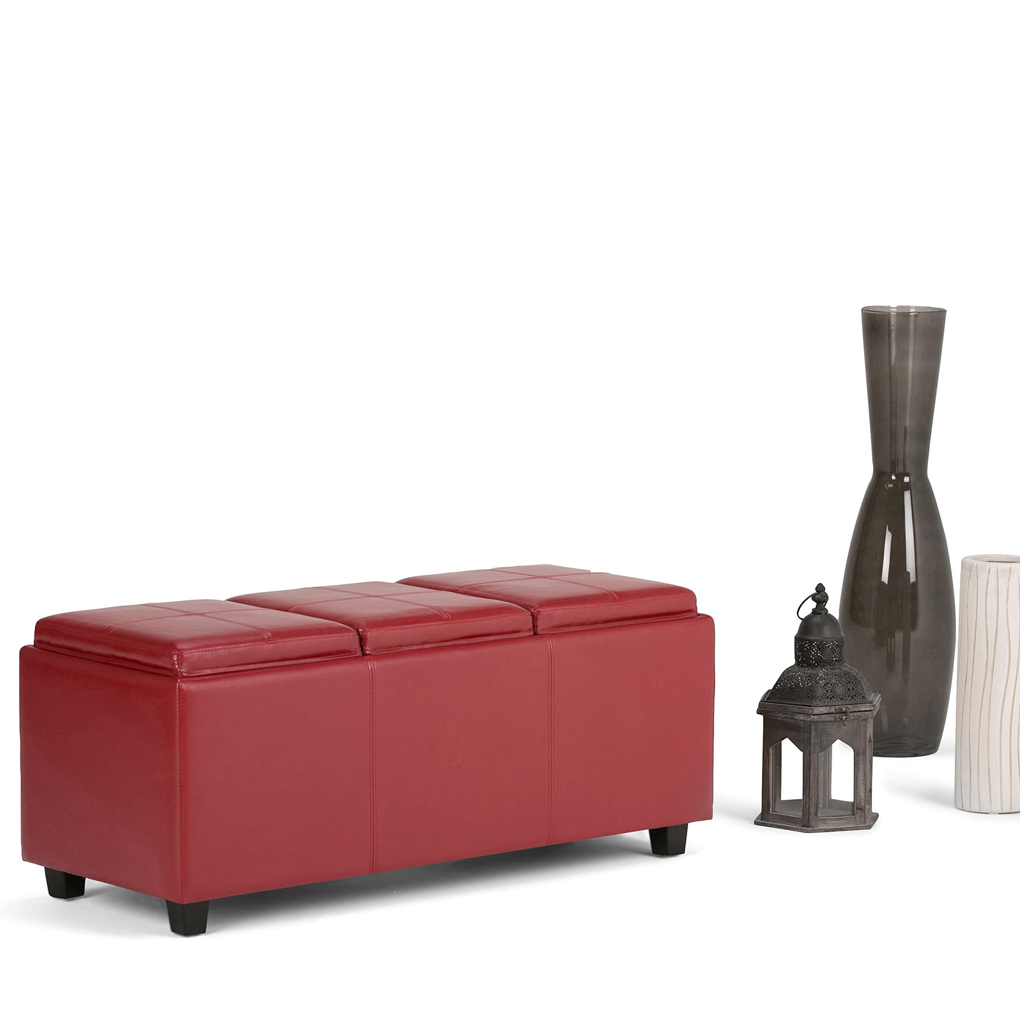 Avalon 48" Wide Vegan Leather Storage Ottoman in Grey Brown