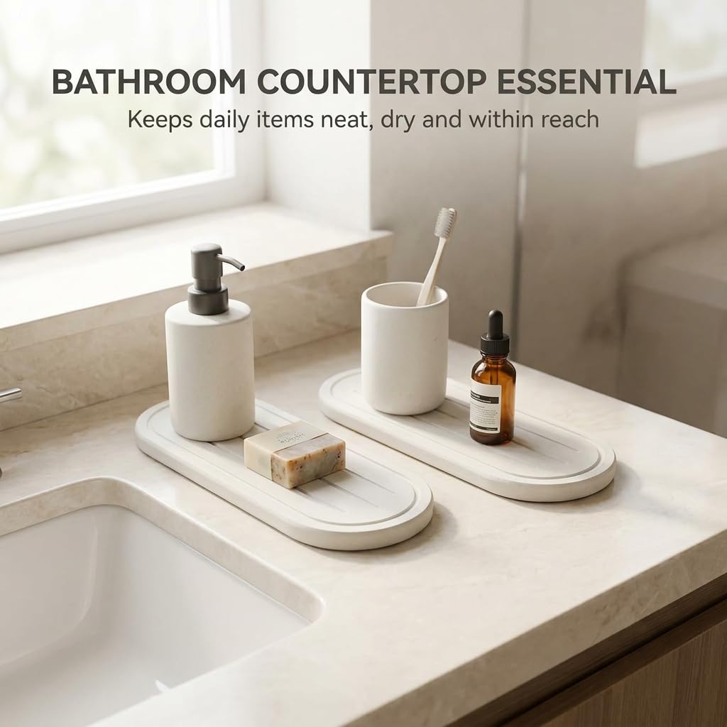 2PCS Water Absorbing Stone Drying Tray Mat for Bathroom Sink & Kitchen Counter Faucet Organizer Decor (2 Count)