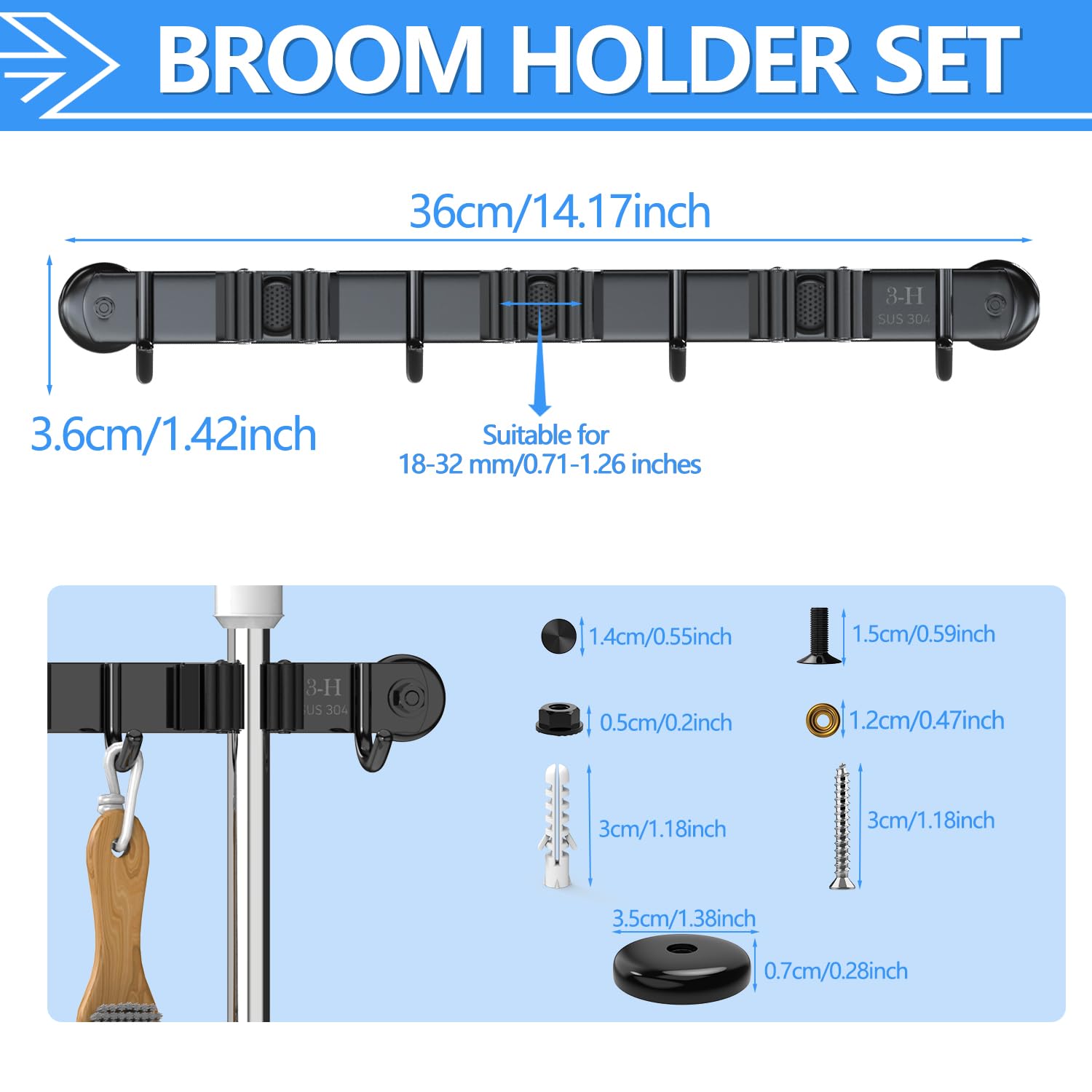 Magnetic Broom Holder Wall Mount 2 Pack (2 Count)