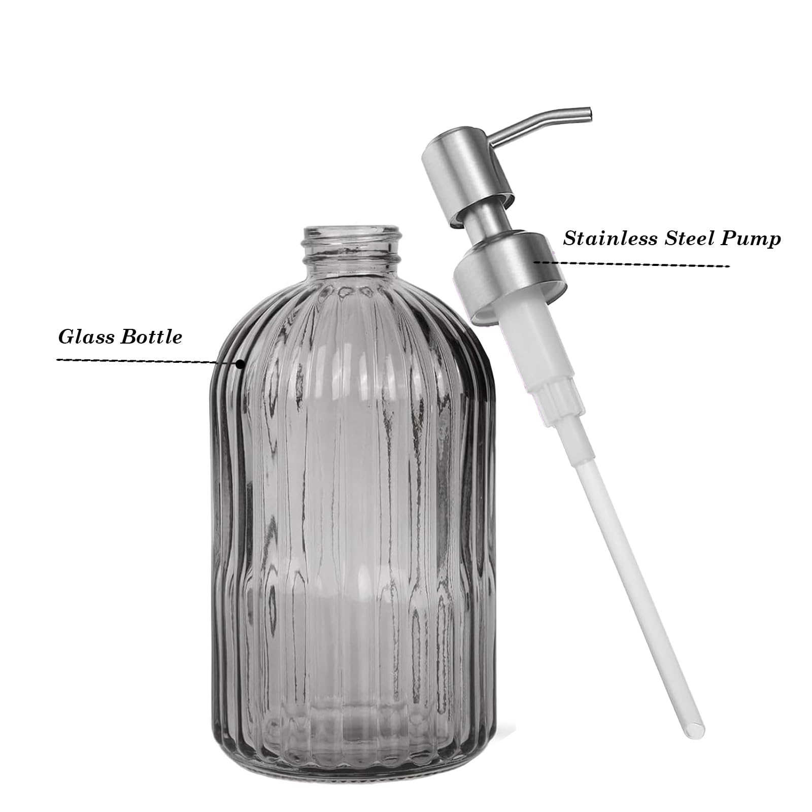 14Oz Gray Glass Soap Dispenser Bathroom