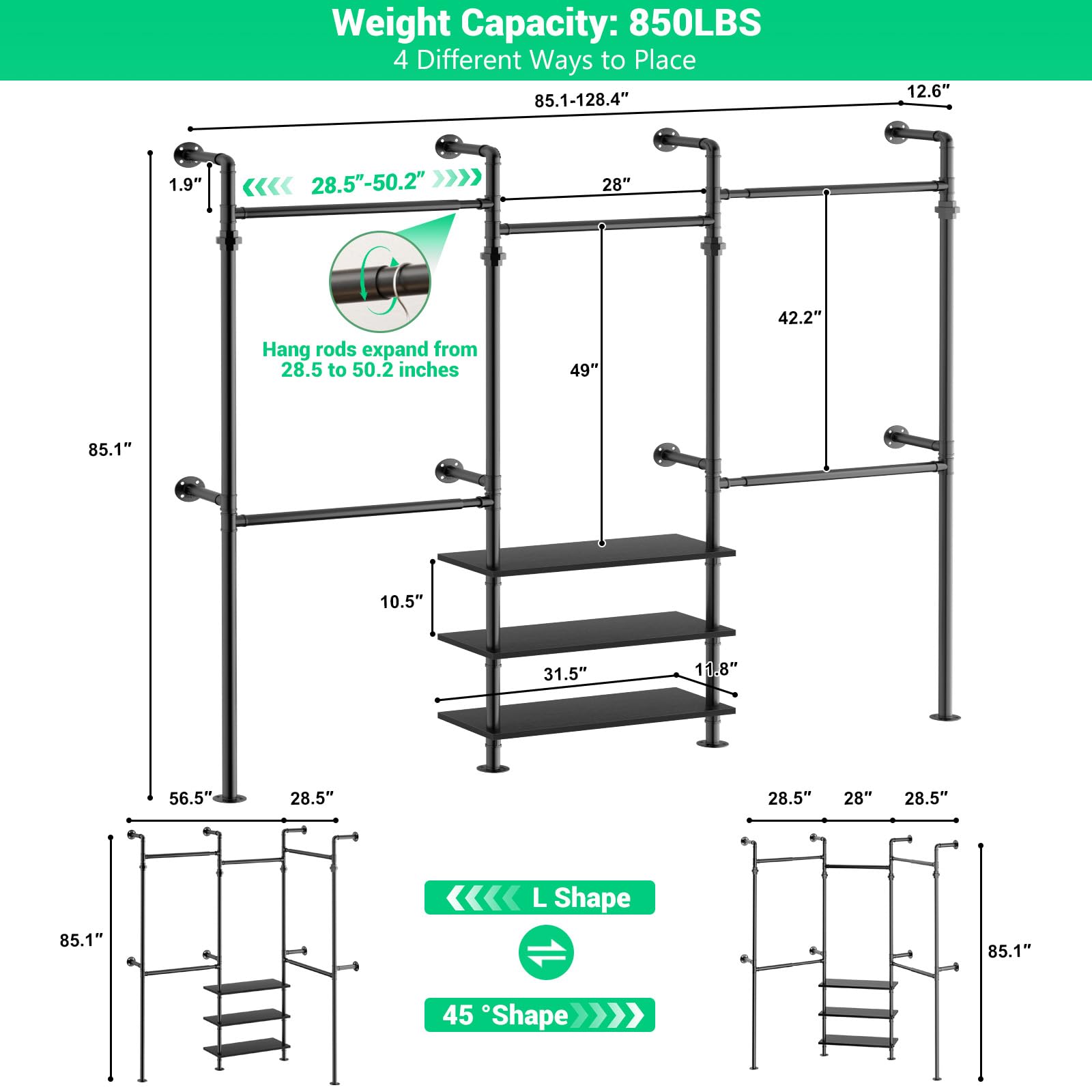 Expandable Industrial Pipe Clothing Rack