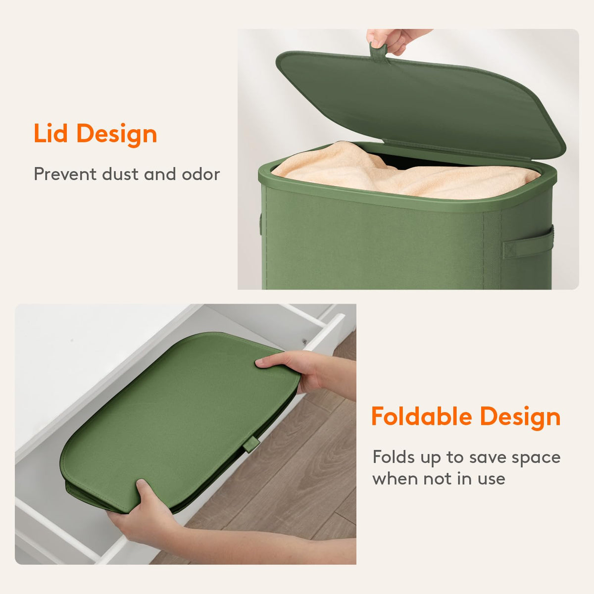 Slim Laundry Basket with Lid and Removable Bag