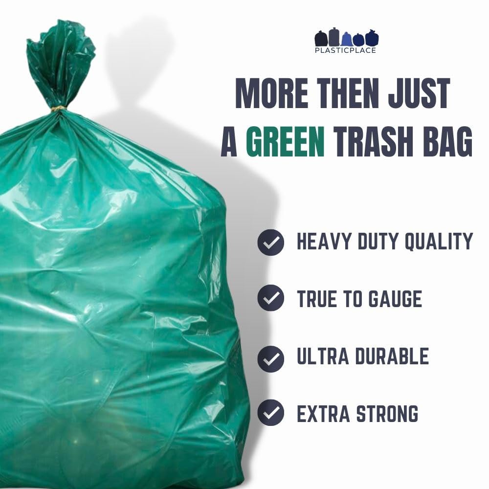 40 45 Gallon Trash Bags │ 1.2 Mil │ Green Garbage Can Liners │ 40” x 46” (100 Count)