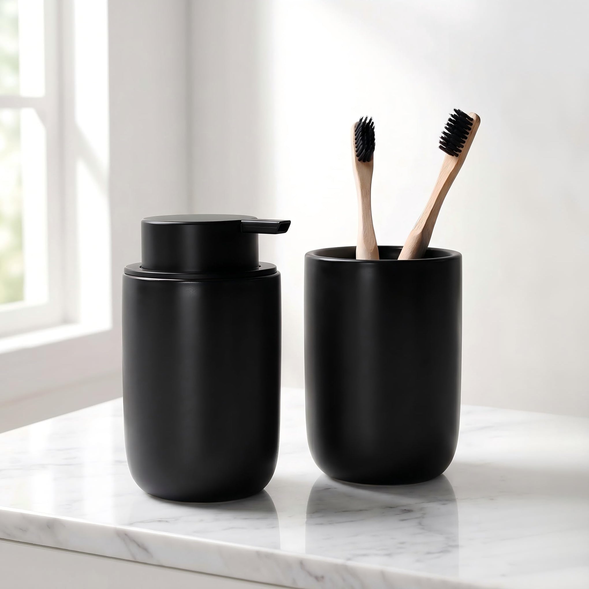 Soap Dispenser and Toothbrush Holder Set (2 Count)