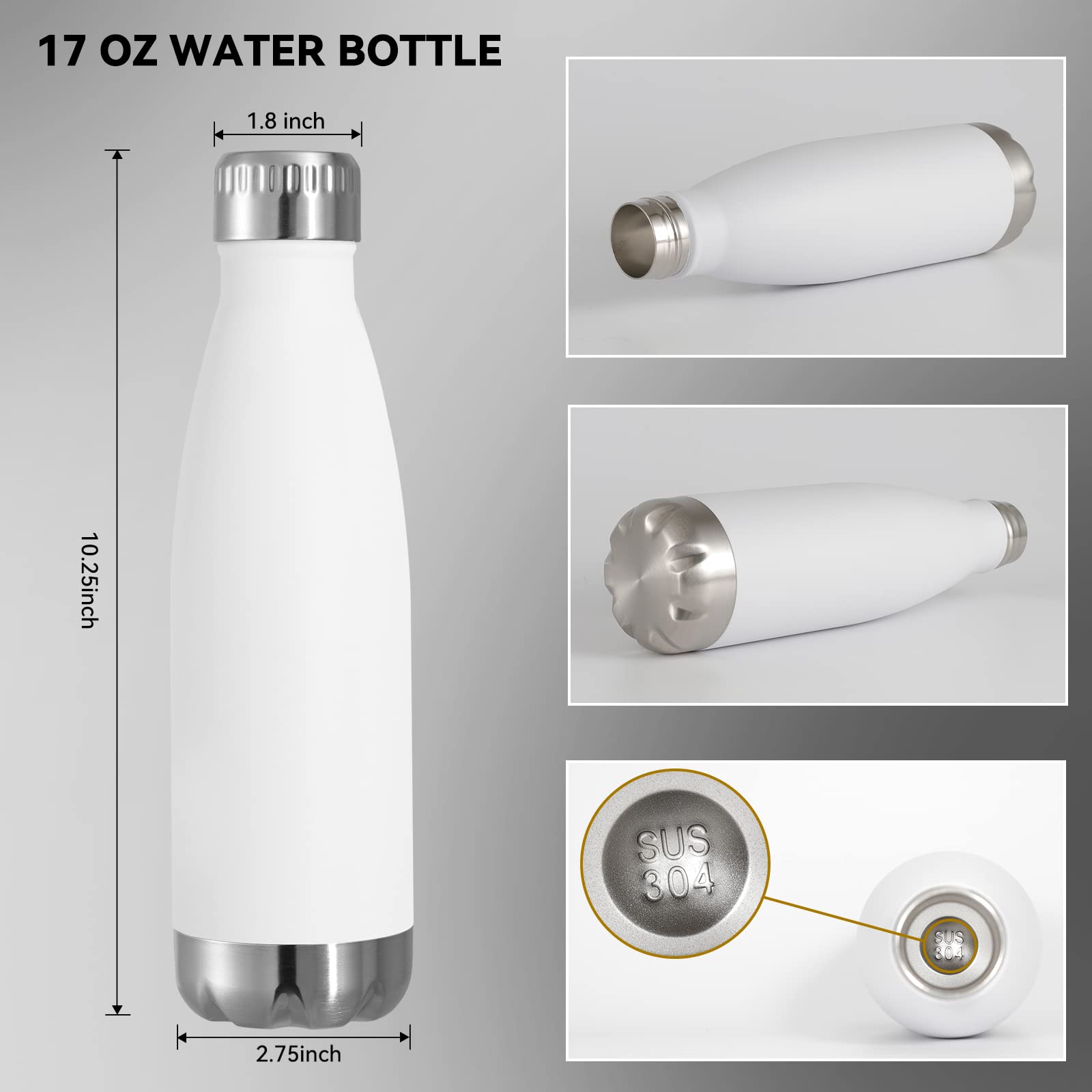 17oz Stainless Steel Water Bottles Bulk (4 Count)
