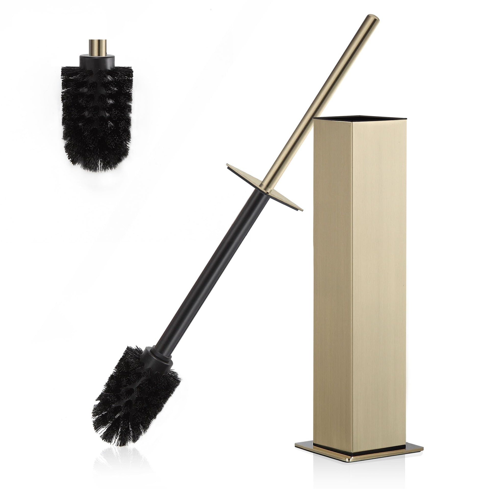 Toilet Brush and Holder Set Brushed Gold Stainless Steel 304 Square Freestanding Toilet Brush for Bathroom