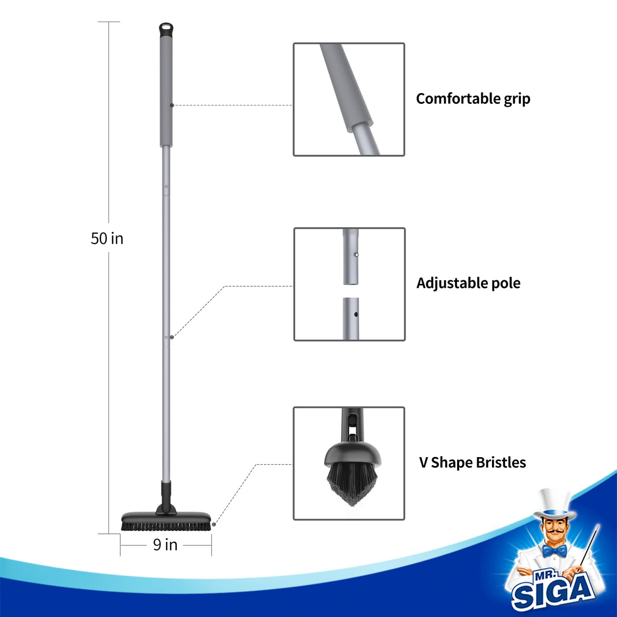 Heavy Duty Grout Scrub Brush with Long Handle
