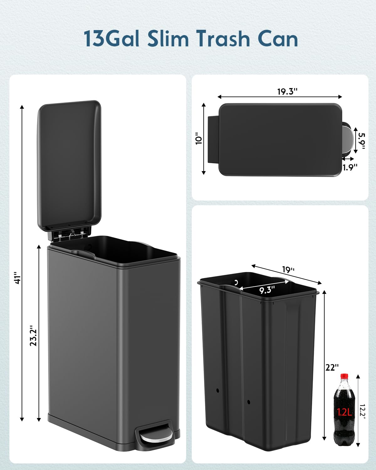 13.2 Gal Slim Kitchen Trash Can