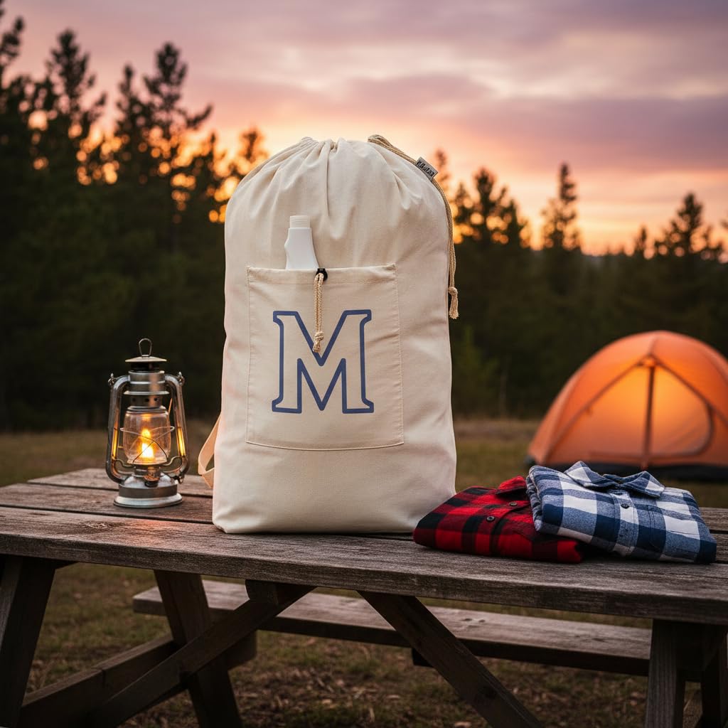 Laundry Bag Backpack Personalized Initial Canvas Laundry Bag