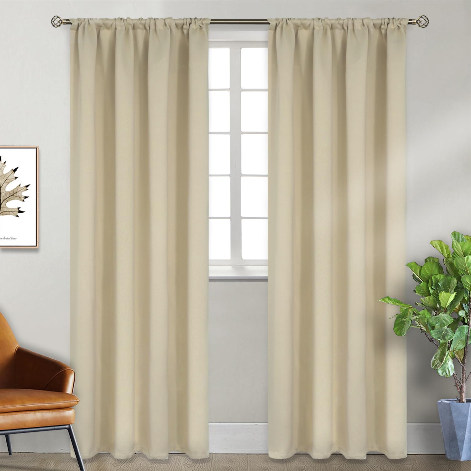 Beige Blackout Curtains 84 Inches Length for Bedroom